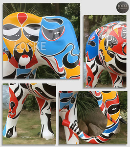 Sculpture d'éléphant en fibre de verre peinte sur mesure, statue d'animal d'art moderne pour la décoration extérieure des jardins et des centres commerciaux - Product Image 2