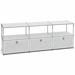 Mobile <span class=keywords><strong>TV</strong></span> Modulare Contemporaneo Bianco in Metallo Forato con Pannello Pegboard e Cornice Cromata per Soggiorno in Acciaio Eco-Sostenibile - Product Image 2