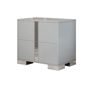 Elegant Nightstand With Metal Foot <b>Mirrored</b> <b>Bedside</b> <b>Table</b> 2 Drawers Gray For Bedroom Living Room - Product Image 4