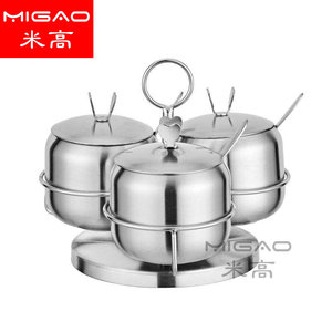 Estante giratorio para especias de acero inoxidable Migao, juego de 3 frascos con tapas y cucharas para almacenamiento en la cocina - Product Image 1