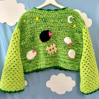 Pull en laine et coton fait main au crochet, motif 3D personnalisé, cardigan d'hiver avec motif floral pour femmes