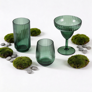 Flûtes <span class=keywords><strong>à</strong></span> champagne élégantes personnalisées en plastique incassable, style vintage, avec nervures, pour <span class=keywords><strong>vin</strong></span> et eau, couleur vert ondulé - Product Image 2