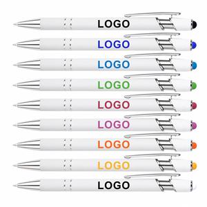ปากกาสไตลัสอลูมิเนียมสีขาวพร้อมโลโก้สั่งทำขายส่ง สำหรับของขวัญส่งเสริมการขาย พร้อมหัวสัมผัสหน้าจอแบบยางนุ่ม - Product Image 1