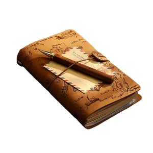 A6 Retro Multifunctional PU Leather Nautical Cover Kraft Paper Folder Shape Notebooks Hand Ledger Travel Log Notepad