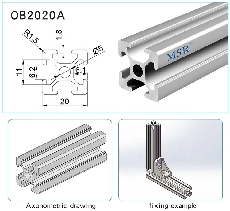 Chine usine OB2020A profilé d'extrusion en aluminium à fente en t anodisation claire pour l'industrie faisant l'établi imprimante 3d #8007