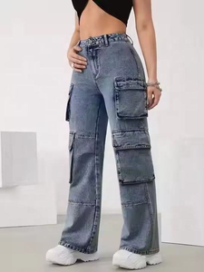 <span class=keywords><strong>Jeans</strong></span> <span class=keywords><strong>Cargo</strong></span> da <span class=keywords><strong>Donna</strong></span> Personalizzati, Stile alla Moda, Gamba Dritta, Denim Casual Multi-Tasca, Salopette Traspirante a Vita Alta - Product Image 4