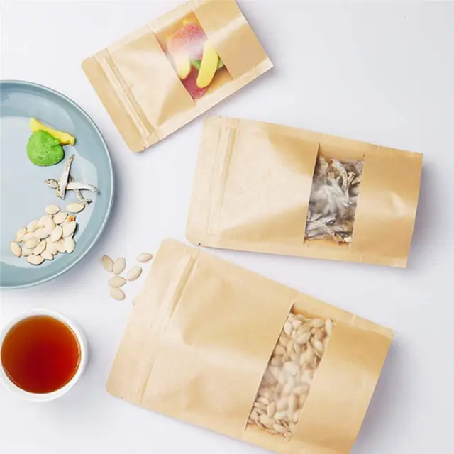 Bolsa de papel Kraft resellable con cremallera biodegradable personalizada para aperitivos