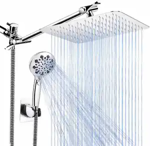 Soffione doccia a pioggia in acciaio inossidabile da 8 ''ad alta pressione per montaggio a parete, soffione doccia portatile in ABS con supporto