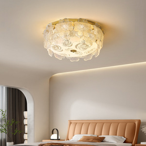 French Romantic Cream Petal <b>Ceiling</b> <b>Light</b> Led Round Floral Design For Bedroom Living Room - Product Image 2