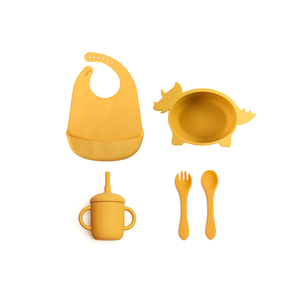 2025 nueva tendencia juego de destete ecológico vajilla para bebé babero plato cuencos de succión juego de alimentación de bebé de silicona - Product Image 1