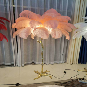 Luci da pavimento in piuma rosa <span class=keywords><strong>di</strong></span> struzzo Fengshui oro lampada da terra ad <span class=keywords><strong>alberello</strong></span> piuma selvatica arricciata decorazioni da museo lampade in piedi - Product Image 4