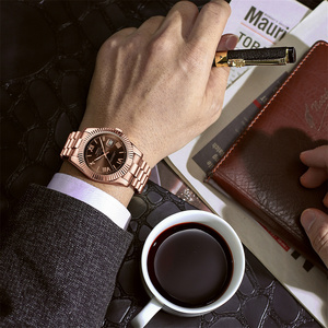 Montre Homme de Luxe 2678 en Acier Inoxydable Or Rose à <span class=keywords><strong>Quartz</strong></span>, Étanche 3 ATM, Aiguilles Lumineuses, Affichage de la Date - Product Image 6