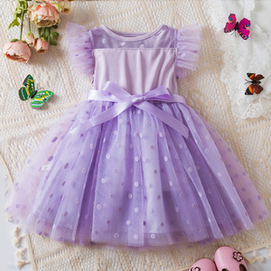 Vendita calda estiva Mini abito Casual da bambina con maniche volanti stampa a pois in pizzo per compleanno altre occasioni principessa - Product Image 6
