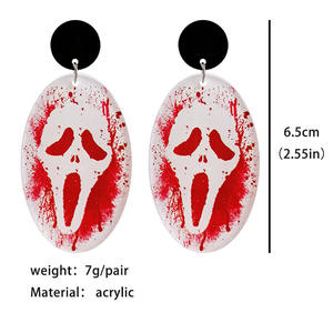 Acrílico personalizado globo fantasma muerte cráneo polilla pendientes colgantes Cosplay Horror rojo mancha de sangre Halloween pendientes para mujeres - Product Image 5