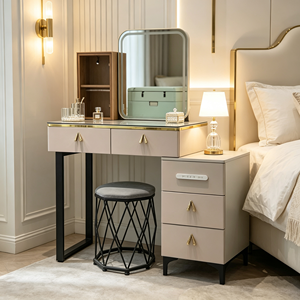 Modern Makeup <b>Vanity</b> With <b>Lighted</b> Mirror Storage Drawers Bedroom Dressing Table With Stool - Product Image 5