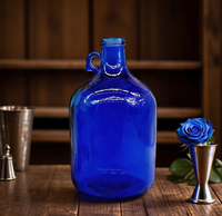 Offre Spéciale Vide Unique Grand Volume 3L 4L 5L Bleu Verre à Vin Conteneurs de Bière Bouteilles en Verre de Vodka Alcoolisée avec Couvercle et Poignée