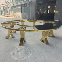 Table de salle à manger ronde en acier inoxydable et verre trempé, moderne et luxueuse, pour hôtels, mariages et réceptions