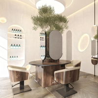 Miroir de coiffure ovale double face en bois naturel durable avec éclairage LED pour salon de coiffure