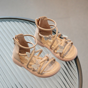 Sandali piatti da ragazza sandali semplici da ragazza scarpe romane con cerniera di strass con suola morbida da principessa - Product Image 3