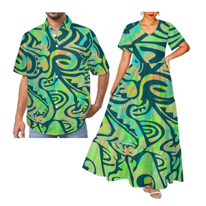 Hawaii phong cách nhiệt đới bãi biển Kỳ nghỉ v-cổ ăn mặc kích thước lớn vài trang phục Ladies 'casual ăn mặc và người đàn ông của Aloha Áo sơ mi - Product Image 3