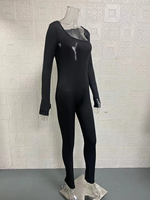 Combinaison de yoga noire douce élastique à manches longues pour femmes combinaison côtelée une pièce body entraînement Yoga Fitness barboteuse