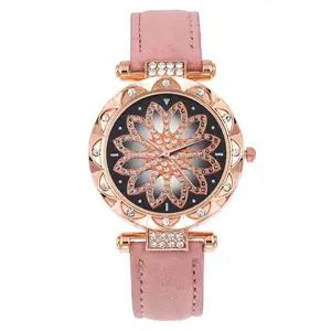 Relojes de lujo para mujer, reloj de pulsera con cielo estrellado para mujer, reloj de pulsera de cuarzo de cuero informal para mujer