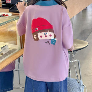 T-shirt à manches courtes pour filles, nouveau style été 2026, vêtements d'été tendance pour enfants, polo pour grands enfants - Product Image 5