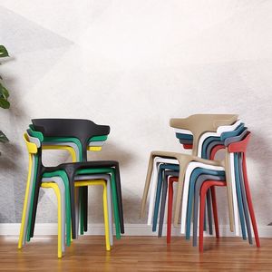Plastic <b>Stackable</b> <b>Chair</b> With Simple Backrest Nordic Style <b>Dining</b> <b>Chair</b> For Home And Adult Use Thickened Design - Product Image 1