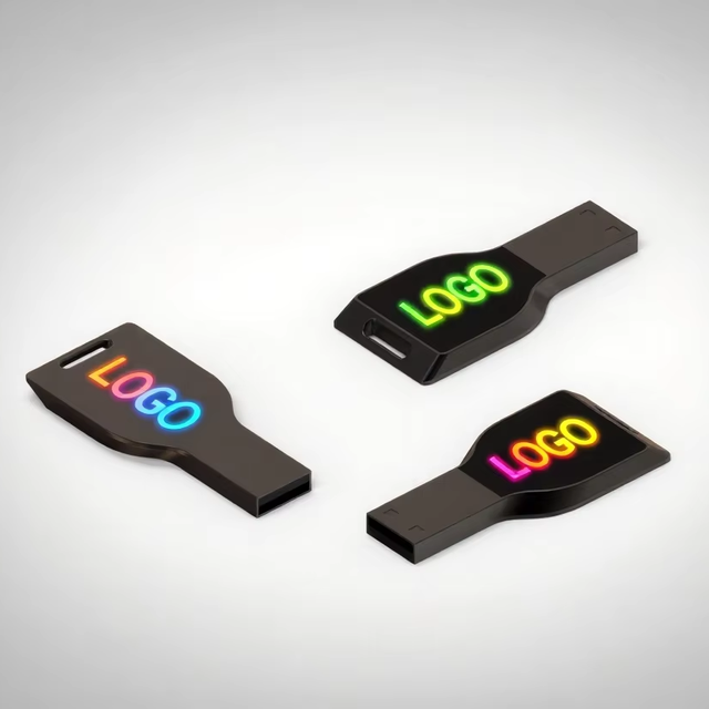 LONGO 16MB 128GB Portable USB Flash Drive Customizable LED Light Emitting Simple Smooth Compact Metal Memory 2.0 Key-Type