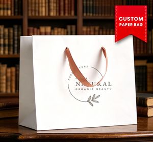 Bolsa de Papel Blanca Personalizada con Asa de Listón, Impresión Offset, Bolsa de Regalo Cosmética de Lujo Ecológica - Product Image 1