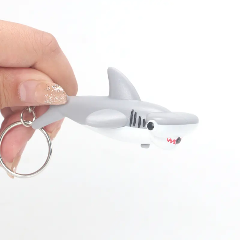 LED Hammerhead Shark Keychain dengan Suara Hewan Liar Mainan Zoo Pemodelan Plastik Model Ikan Solid