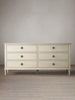 Commode sur mesure Louis XVI en bois massif avec pieds cannelés, 6 tiroirs, en noyer et chêne, pour chambre à coucher ou meuble TV