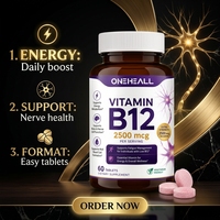 ONEHEALL Comprimés de Vitamine B12 Extra Forte 2500 mcg Soutien au Métabolisme Énergétique Comprimé de Vitamine B12