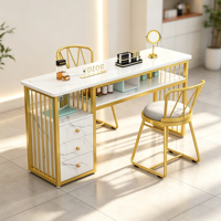Table de manucure de luxe double poste de travail avec tabouret pour salon de beauté et spa des ongles