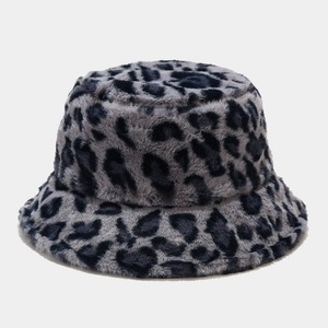 Wholesale Custom Women Colorful Leopard Printed Pattern Design Winter Thick Furry Plush Fisherman <strong>Bucket</strong> <strong>Hat</strong> Caps