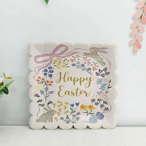 DAMAI Easter Holiday Supplies Easter Egg Plate with Easter Rabit Flowers <b>Disposable</b> <b>Tableware</b> Set Paper Plates Cups Napkins - Product Image 3