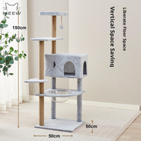 Arbre à chat de luxe multi-niveaux en bois massif avec capsule spatiale transparente, tissu pelucheux écologique de qualité E0, et condo pour chat en carton