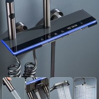 Sistema de Ducha Inteligente Digital LED de Lujo de Acero Inoxidable Montado en la Pared con Cabezal de Ducha Manual y Grifo Mezclador