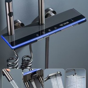 Système de <span class=keywords><strong>douche</strong></span> mural intelligent en acier inoxydable avec pommeau de <span class=keywords><strong>douche</strong></span> pluie LED numérique de luxe et robinetterie mitigeuse à main - Product Image 5