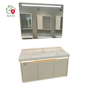 Meuble de salle de bain blanc moderne avec miroir intelligent LED, armoire murale résistante à l'humidité et à l'eau, avec dimensions personnalisées - Product Image 3