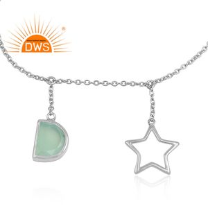 Aqua Chalcedony Gemstone Bracelet Star Charm Designer Sterling Fine Silver Chain Bracelet Jewelry Manufacturer - Product Image 2