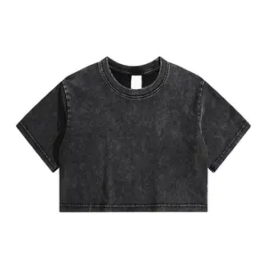 Personalizzato estate puro cotone girocollo vuoto Crop Top Street Wear lavaggio acido Vintage oversize Crop Top Tshirt per le donne