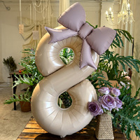 Papillon mat Bowknot Caramel Cream Number 0-9 Ballons en aluminium Décoration d'anniversaire pour enfants adultes