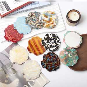 กระจกแต่งหน้าพกพาทรงเปลือกหอยอะซิเตทกระจกพกพาขนาดเล็กกะทัดรัด - Product Image 2