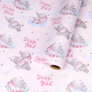 Factory Wholesale Double Side Printed Pink Baby <b>Elephant</b> <b>Gift</b> Wrapping Paper Custom Size Logo Baby Girl Present Packaging Paper - Product Image 1