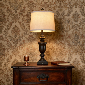 Vintage Bronze <b>Table</b> <b>Lamp</b> Off White Shade Led Light Source E26 <b>Base</b> Bedroom Living Room Decor - Product Image 3