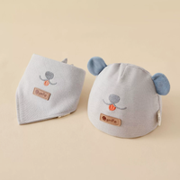 Bonnet en coton de classe A pour nouveau-né, doux, double couche, avec oreilles 3D et patch souriant pour garçons et filles de 0 à 3 mois