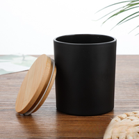 Pot à bougie en verre dépoli de 300 ml, noir mat et blanc, vide, avec couvercle en bois de bambou, pour cadeaux et artisanat