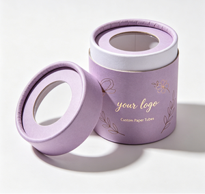 Custom Eco-Friendly Round Paper Tube Box with Gold Foil Printing and Clear <b>Window</b> Lid for Gift Packaging - Product Image 5