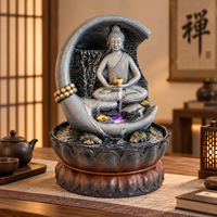 Fontaine d'eau Bouddha d'intérieur, décoration zen en forme de croissant de lune avec LED colorées pour la maison et le bureau